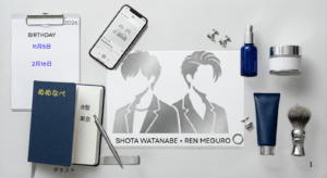 Snow Manの渡辺翔太と目黒蓮のプロフィール・基本情報をイメージした画像