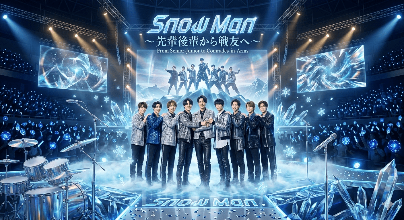 Snow Manの先輩後輩から戦友へと変わった絆をイメージした画像（AI生成によるイメージ画像）