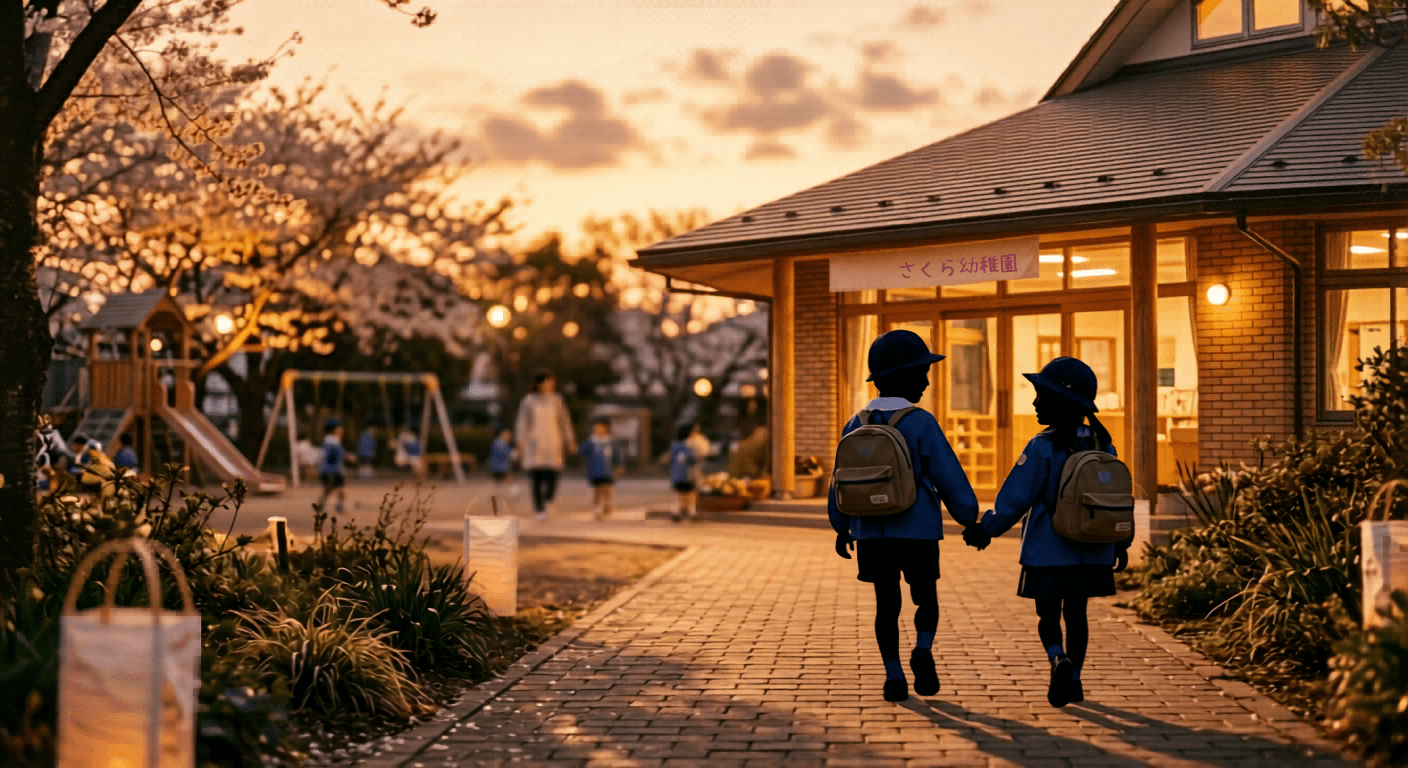 幼馴染の深い絆や思い出を連想させる、夕暮れ時に並んで歩く2人のシルエットイメージ画像