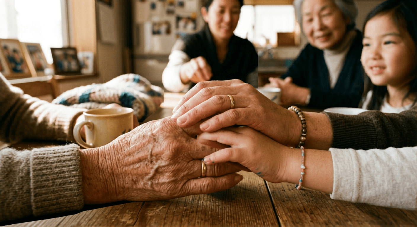 親子の深い絆や信頼関係を表現する、温かい光に包まれたイメージ画像