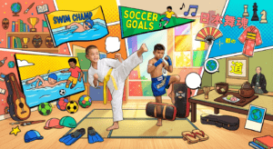 向井康二くんが幼少期にムエタイや空手、茶道、日本舞踊など数多くの習い事を掛け持ちしていたセレブエピソードを表現するイメージ画像